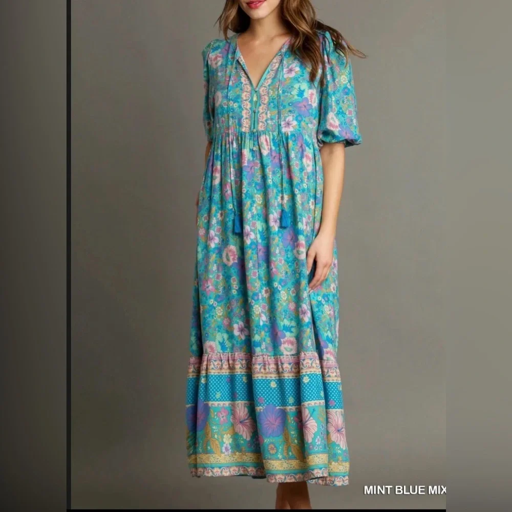 Umgee womans Hibiscus Lane boho midi dress size M - Picture 2 of 15